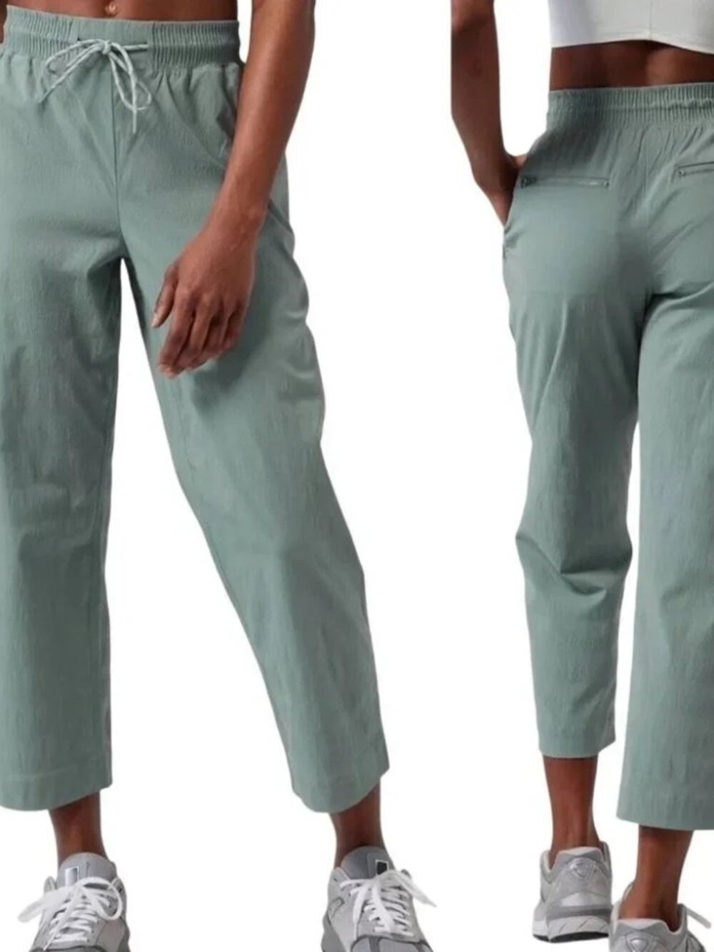 Athleta Trekkie Straight Crop Drawstring Pants Seafoam Sz 16 NWT Hiking Gorpcore